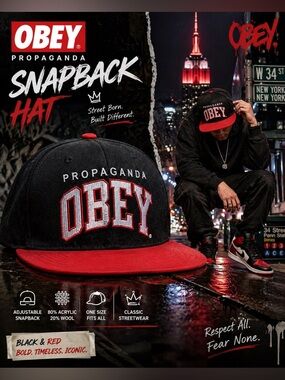 Obey Propaganda Snapback Hat – Black & Red